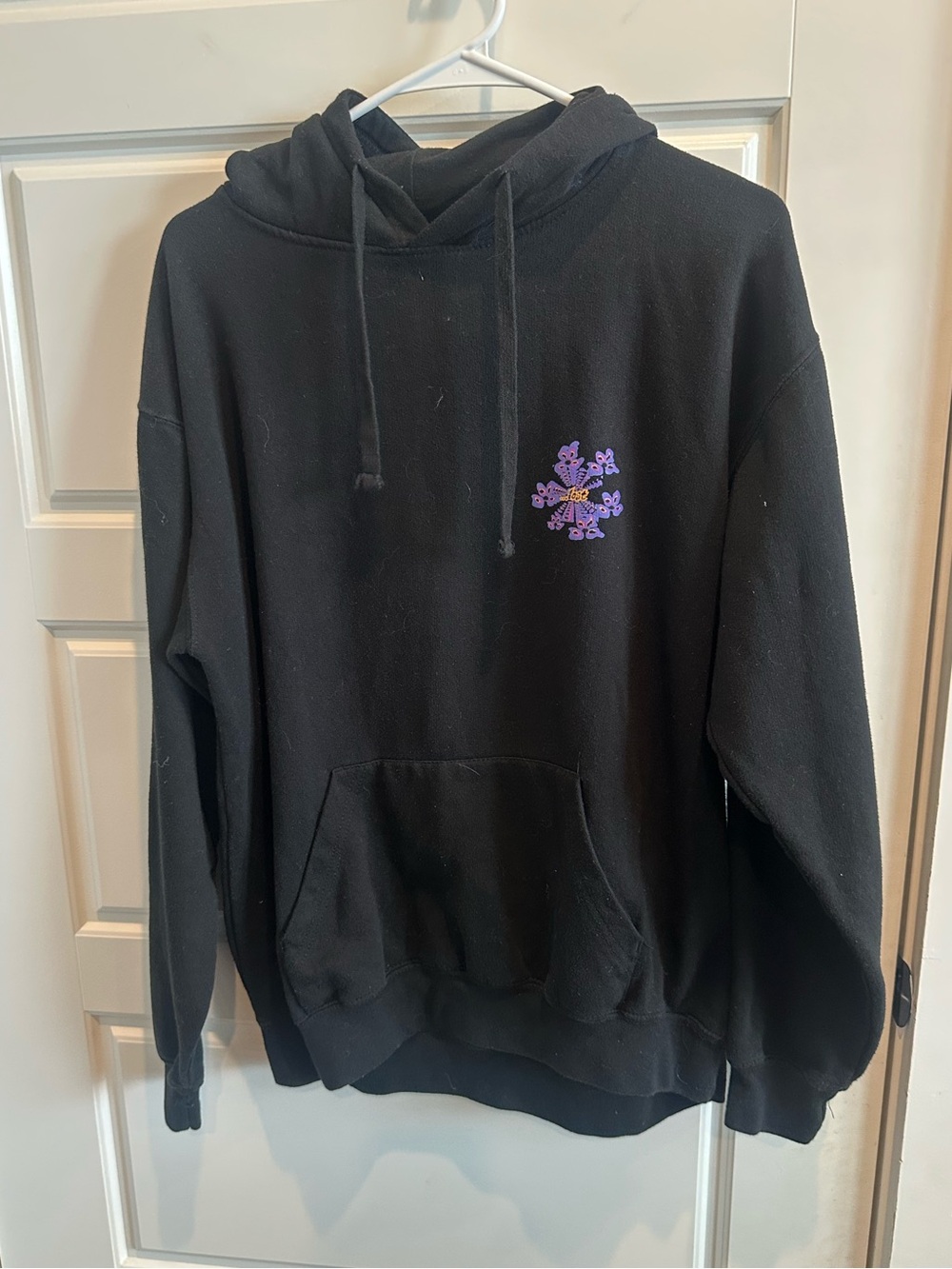 Lost Large Black Hoodie Butterfly Graphic Pullover Sweatshirt Streetwear Y2K